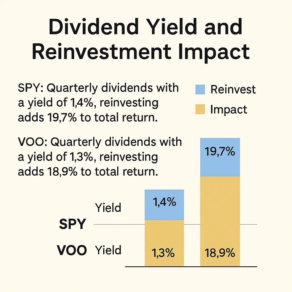 Dividend reinvestment impact in a SPY vs VOO long-term ETF comparison