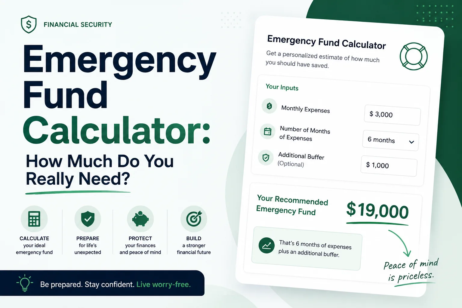 Emergency fund calculator dashboard showing how much cash buffer you need before investing