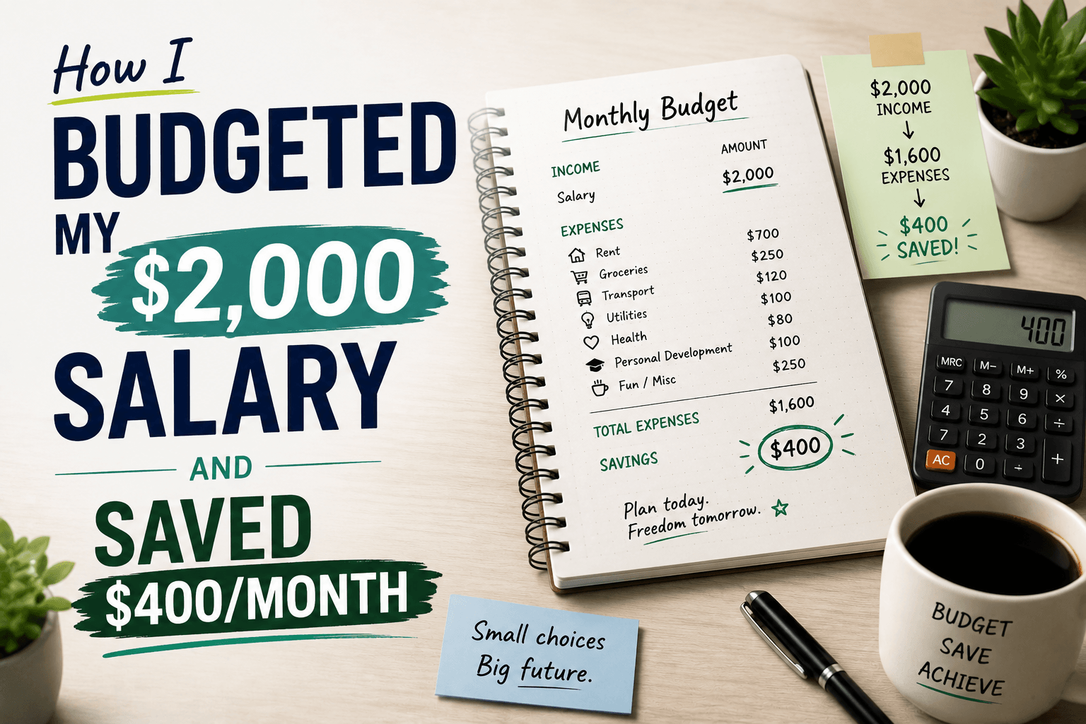 How I budgeted my 2000 salary and saved 400 dollars per month budget guide