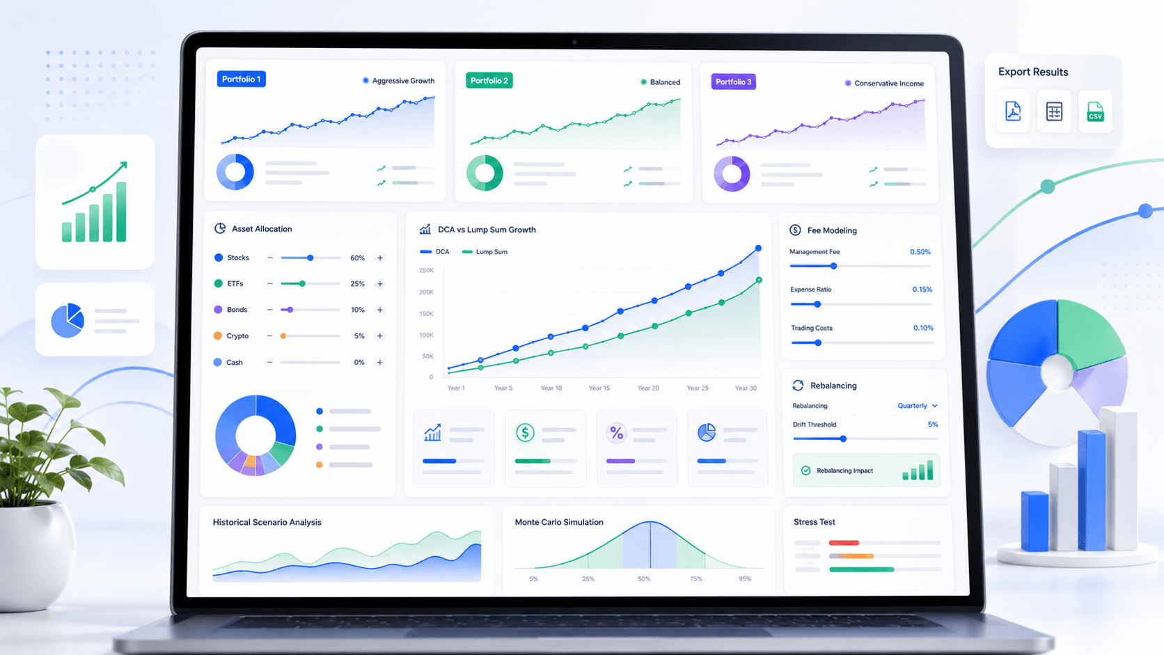 WhatIfInvested Premium pricing dashboard with advanced portfolio comparison, compound growth planning, exports and scenario analysis