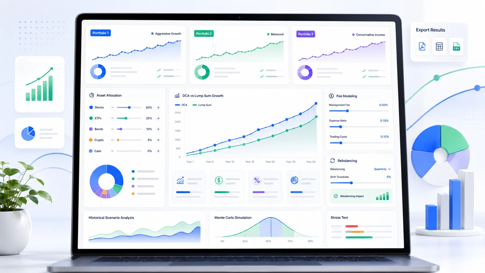 WhatIfInvested Premium pricing dashboard with advanced portfolio comparison, compound growth planning, exports and scenario analysis