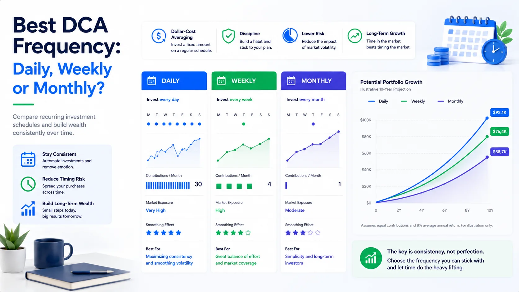 Best DCA frequency comparison for daily, weekly and monthly recurring investments